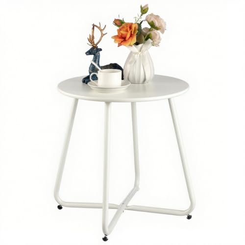 lcvtos Runder Beistelltisch mit Stauraum,Moderner Sofatisch, Kleiner Couchtisch für Wohnzimmer und Schlafzimmer,Metall und Robustes Design,Platzsparend,Ideal für Kleine Räume (Weiß) von lcvtos