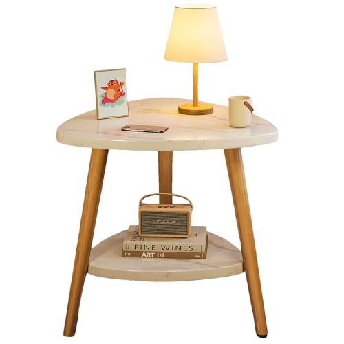 lcvtos Triangle Beistelltisch 2 Etagen – Couchtisch Klein mit Ablage aus Holz und Metall –Sofatisch für Wohnzimmer Schlafzimmer Büro – Moderner Wohnzimmertisch，50x50cm (Weißer Marmor) von lcvtos