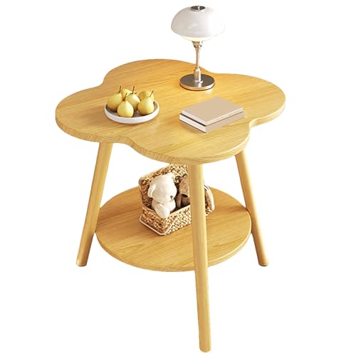 lcvtos Vierblättriges Kleeblatt Beistelltisch mit Doppellagiger Aufbewahrung, Kleiner Couchtisch aus MDF mit Stabilem Metallgestell für Wohnzimmer – 50x50 cm (Walnuss) von lcvtos
