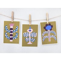 Bird & Flower 3 Prints Ocker von leahduncan