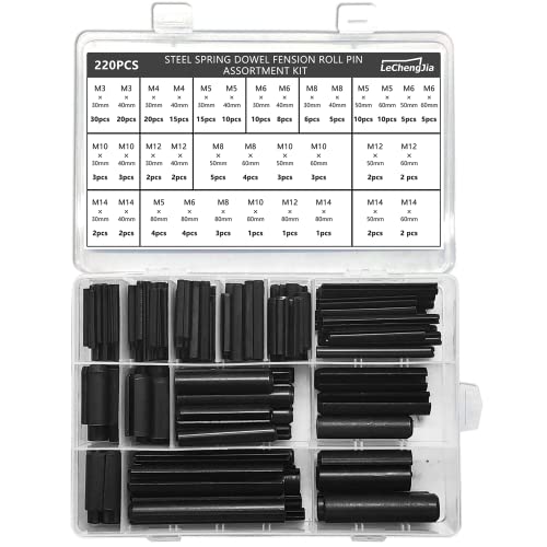 220 Stück geschlitzte Federstifte Stahl Federstift Kombination Metall Federstift Kombination Set Hohlfederstift Größe M3 M4 M5 M6 M8 M10 M12 M14 schwarz mit Box von lechengjia