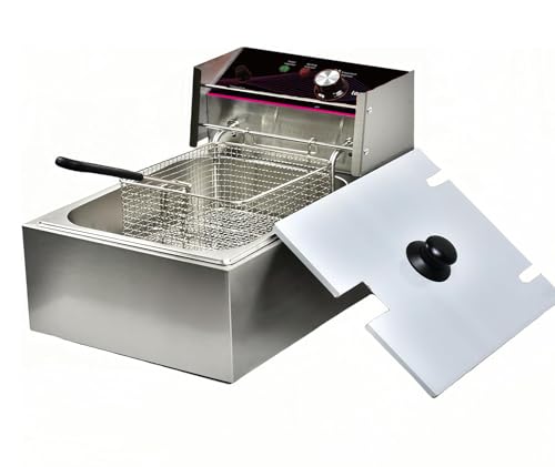 Lecon Chef Fritteuse 6 Liter Edelstahl, Einstellbares Thermostat mit Sieb 2500W (6L) von lecon chef