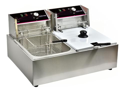 Lecon Chef Fritteuse 6 Liter Edelstahl, Einstellbares Thermostat mit Sieb 2500W (6L+6L) von lecon chef