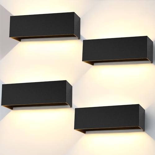 ledmo 4 Pack 30W LED Wandleuchten Innen/Außen Auf und ab drei Reihen einstellbaren Abstrahlwinkel 3000K Warmweiß IP65 Wasserdichte(Schwarz) von ledmo