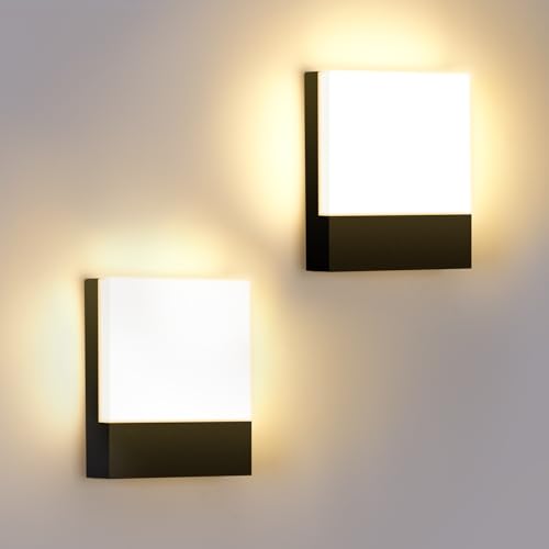 ledmo 2 Stücke 15W LED Wandleuchten Aussen/Innen Wandlampe Auf und ab Beleuchtung LED Außenleuchten 3000K Warmweiß Wandlampen IP65 Wasserdichte Wandleuchte Schwarz von ledmo