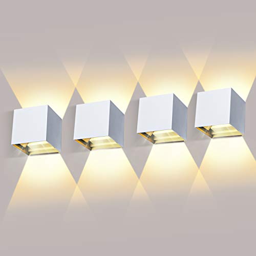ledmo 4 Stücke LED Wandlampe Innen/Außen 12W Wandleuchten Auf und ab Einstellbarer Lichtstrahl 3000K Warmweiß Außenwandleuchte IP65 Wasserdichte,Weiß von ledmo