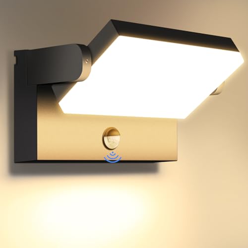 ledmo 60W Außenlampe mit Bewegungsmelder Aussen Wandleuchten mit 360° Schwenkbar LED Panel 3000K Warmweiß Außenwandleuchte Wasserdicht IP65 Schwarz von ledmo