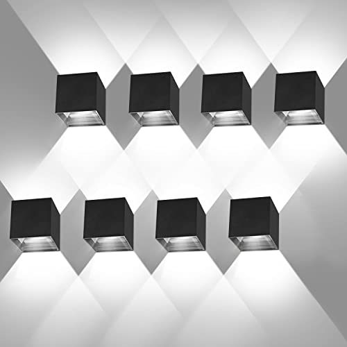 ledmo 8 Stücke LED Wandleuchte 12W Wandlampe 6000K Up Down Design Einstellbar Abstrahlwinkel Wandleuchte Innen/Aussen Wandbeleuchtung Wasserdichte IP65 (Schwarz) von ledmo