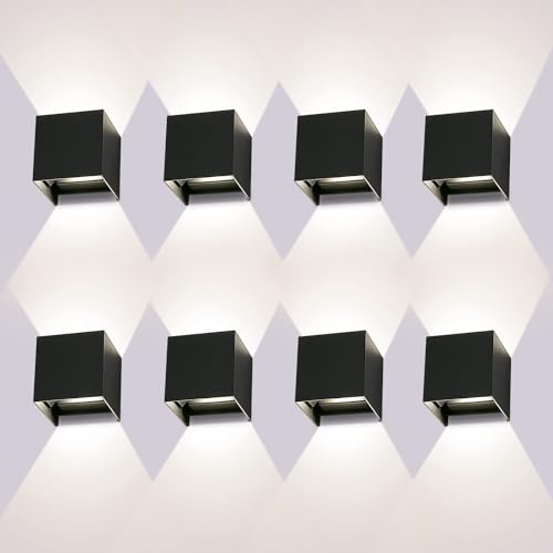 ledmo 8 Pack LED Wandleuchten Innen/Außen 12W Wandlampe Innen Auf und ab Einstellbarer Lichtstrahl Weiß 4000K LED Außenwandleuchte IP65 Wasserdichte von ledmo