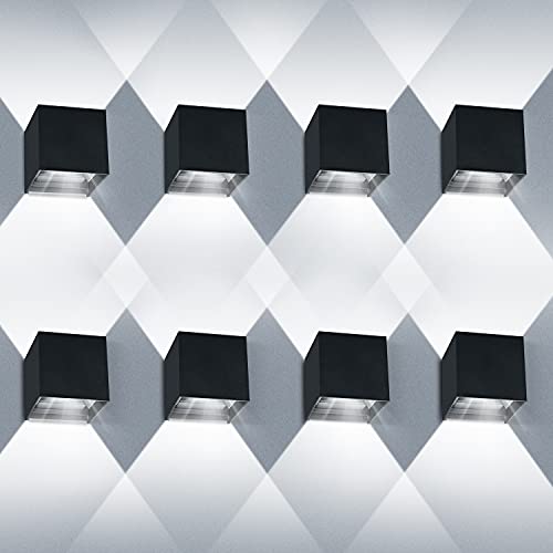 ledmo 8 Stücke LED Wandleuchten Innen 12W Wandlampe Außen Auf und ab Einstellbarer Lichtstrahl 6000K Kalt Weiß LED Außenwandleuchte IP65 Wasserdichte,schwarz von ledmo
