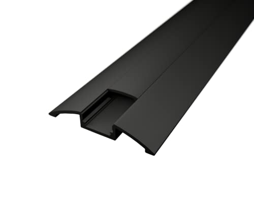 1m Alu-Leiste AUFBAU-Flach Aluminium Profil abgerundet mit opaler Abdeckung. Größe B:52,3mm (Innen: 11mm) H: 8mm (1m Schwarz, Abdeckung Schwarz) von ledomec
