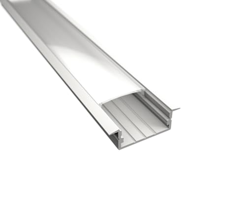1m LED Einbauprofil WIDE-IN-20 Aluminium Silber für LED Streifen inkl. Abdeckung milchig, für LED Bänder bis max. 20mm Montage Leiste (1m Profil Weiß + matte Abdeckung) von ledomec