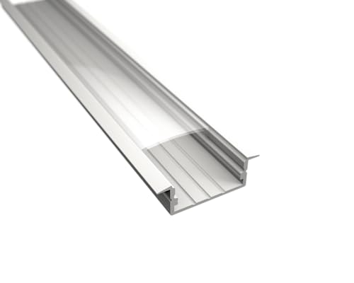 1m LED Einbauprofil WIDE-IN-20 Aluminium Weiß für LED Streifen inkl. Abdeckung klar, für LED Bänder bis max. 20mm (1m Profil Weiß + klare Abdeckung) von ledomec