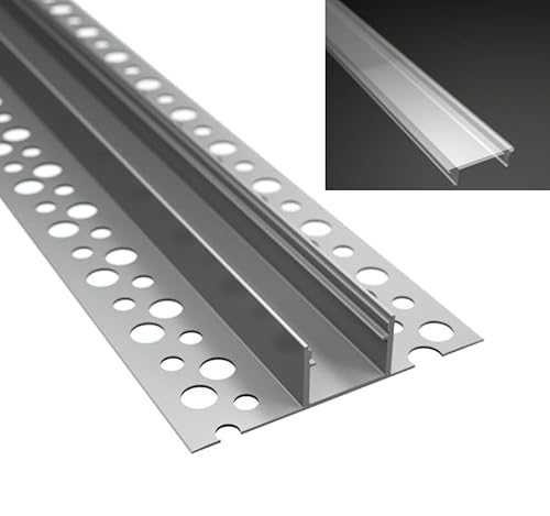 2m LED Fliesen Profil, Trockenbau Rigibs Einputzprofil "FLIESE-14T" für Led Streifen bis 14mm + Abdeckung klar (2m Profil Abdeckung klar) von ledomec