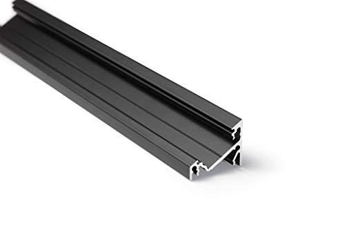 LED Eckprofil 1m C14 Aluminium Schwarz für LED Streifen inkl. Abdeckung slide frost, für LED Bänder bis max. 14mm (Schwarz, 1m slide frost) von ledomec