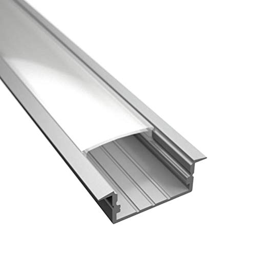 LED Einbauprofil WIDE-IN-20 Aluminium Silber für LED Streifen inkl. Abdeckung klar oder milchig, für LED Bänder bis max. 20mm Montage Leiste (1m + milchige Abdeckung) von ledomec