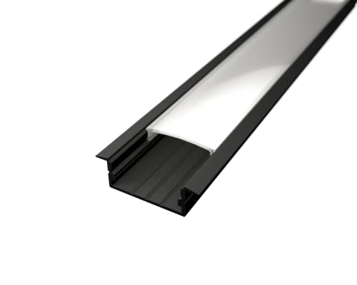 LED Einbauprofil WIDE-IN-20 Aluminium Silber für LED Streifen inkl. Abdeckung klar oder milchig, für LED Bänder bis max. 20mm Montage Leiste (2m Profil Schwarz + matte Abdeckung) von ledomec