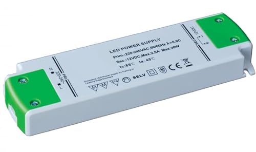 LED Netzteil Pro Slim (MECP-D) 12V DC, 2.5A, 30W Trafo Dimmbar mit MM Möbeleinbau, CE, Kurzschlussfest von ledomec