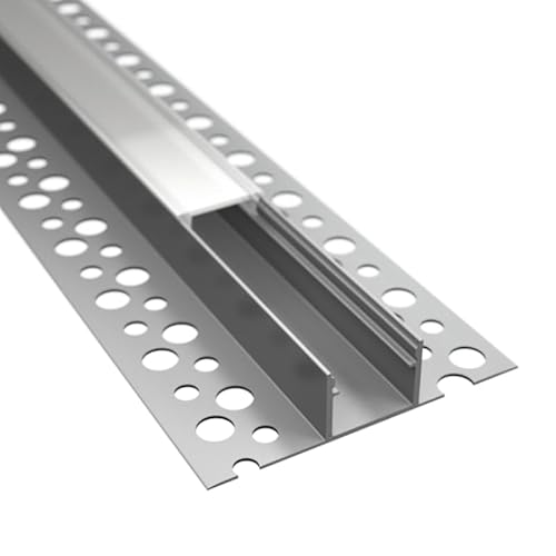 ledomec 1m LED Fliesen Profil, Trockenbau Rigibs Einputzprofil FLIESE-14T für Led Streifen bis 14mm + Abdeckung matt (1m Profil Abdeckung matt) von ledomec