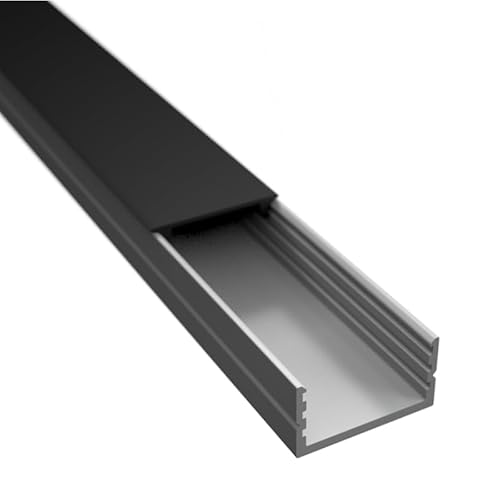 ledomec 1m LED Profil AUFBAU-17 Flach Silber für LED Streifen, LED Bänder bis max. 17mm mit Abdeckung (1m Silber, Abdeckung Schwarz) von ledomec