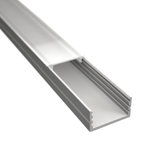 ledomec 1m LED Profil AUFBAU-17 Flach Weiß für LED Streifen, LED Bänder bis max. 17mm mit Abdeckung (1m Weiß, Abdeckung Matt) von ledomec