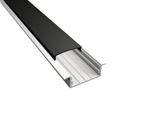 2m LED Einbauprofil WIDE-IN-20 Aluminium weiß für LED Streifen inkl. Abdeckung schwarz, für LED Bänder bis max. 20mm Montage Leiste (2m Profil Weiß + schwarze Abdeckung) von ledomec