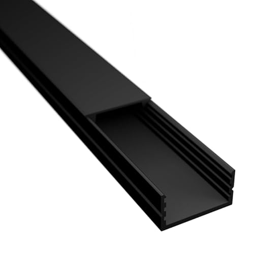 ledomec 2m LED Profil AUFBAU-17 Flach Schwarz für LED Streifen, LED Bänder bis max. 17mm mit Abdeckung (2m Schwarz, Abdeckung Schwarz) von ledomec