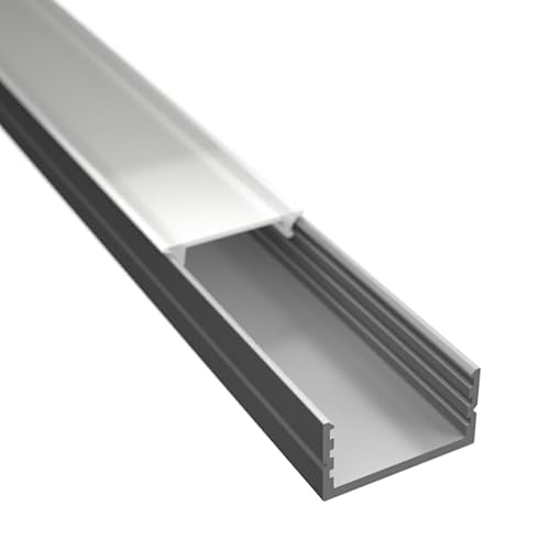 ledomec 2m LED Profil AUFBAU-17 Flach Silber für LED Streifen, LED Bänder bis max. 17mm mit Abdeckung (2m Silber, Abdeckung Matt) von ledomec