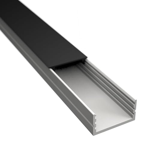 ledomec 2m LED Profil AUFBAU-17 Flach Weiß für LED Streifen, LED Bänder bis max. 17mm mit Abdeckung (2m Weiß, Abdeckung Schwarz) von ledomec