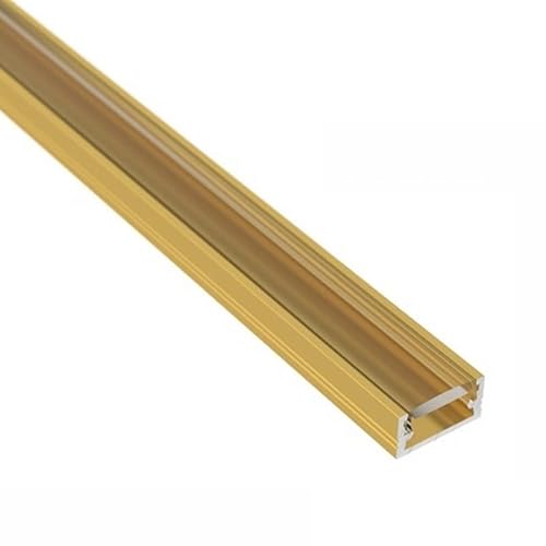 ledomec LED ALU Profil Slim LED Leiste (14x7mm) in Gold mit Abdeckung (2m Gold - Abdeckung Klar) von ledomec