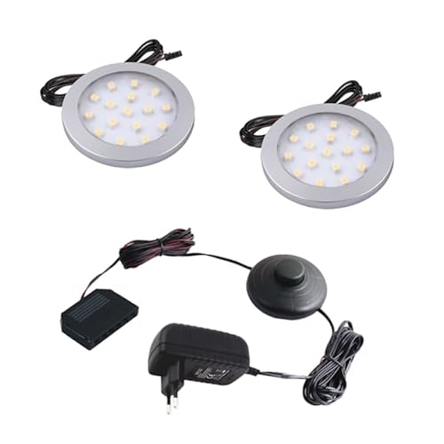 ledomec LED-Aufbauleuchte ORBIT 1,5W (silber warmweiß 3000K, 2er Komplettset mit Fußdruckschalter und Trafo) von ledomec