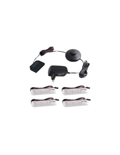 ledomec LED Glasbodenbeleuchtungs Set Mit 1-6 Clips (kaltweiß 6000K, 4er komplettset mit Fußdruckschalter) von ledomec