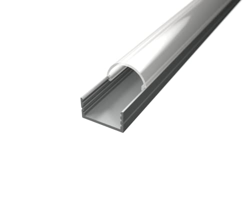 LED Profil AUFBAU-17 für LED Streifen bis max. 17mm mit Aufbauabdeckung (1m Silber mit Abdeckung Matt Rund) von ledomec