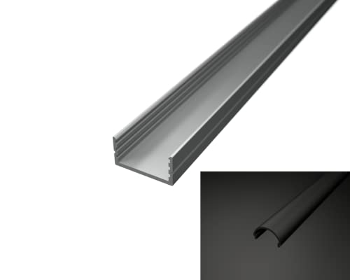 ledomec LED Profil AUFBAU-17 für LED Streifen bis max. 17mm mit Aufbauabdeckung (2m Silber mit Abdeckung Schwarz Rund) von ledomec