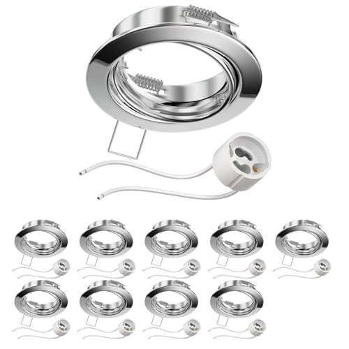 ledscom.de 10 Stück Decken-Einbaurahmen FERE Einbaurahmen chrom schwenkbar (LED/Halogen/GU10/MR16/PAR16/50mm) inkl. GU10 Fassung von ledscom.de