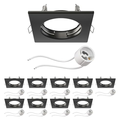ledscom.de 10 Stück Deckeneinbaurahmen RIR Einbaurahmen schwarz matt eckig (LED/Halogen/GU10/MR16/PAR16/50mm) inkl. GU10 Fassung von ledscom.de