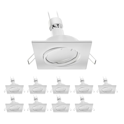 ledscom.de 10 Stück Deckeneinbaustrahler RIR Einbaurahmen weiß matt eckig schwenkbar + LED Lampe warmweiß 3-Stufen Dimmen 500lm von ledscom.de