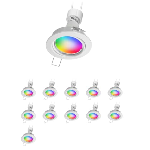 ledscom.de 12 Stück Decken-Einbaustrahler FERE Einbaurahmen weiß matt schwenkbar + Smart Home RGBW GU10 LED Lampe 473lm von ledscom.de