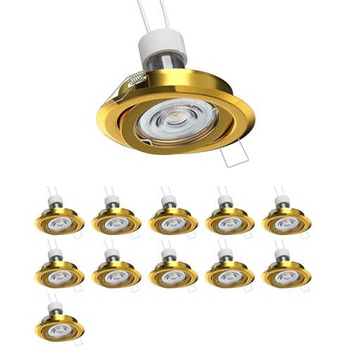 ledscom.de 12 Stück Deckeneinbaurahmen FABI, rund, schwenkbar, gold glänzend (GU10/MR16/GU5,3/50mm), PAR16, warmweiß, 5,4W, 510lm, 45°, Reflektorspiegel (silber) von ledscom.de