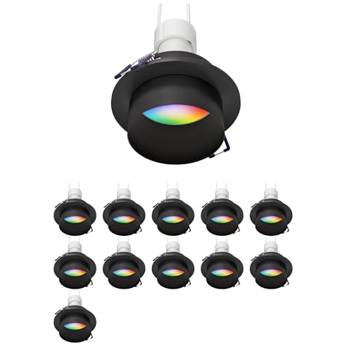 ledscom.de 12 Stück Deckeneinbaurahmen KRON, rund, schwarz matt, inkl. Smart Home RGBW GU10 LED 473lm von ledscom.de