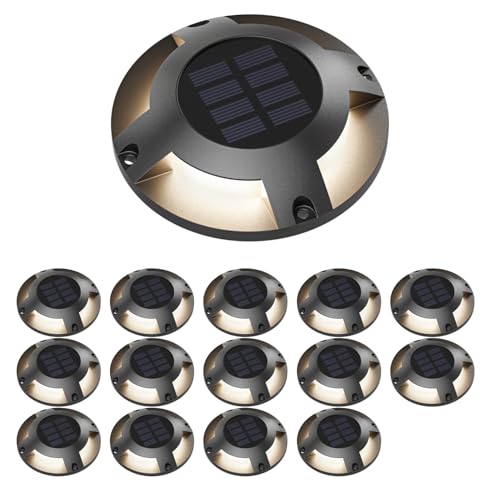 ledscom.de 15 Stück LED Solar-Bodenleuchte BUNSO für außen, IP65, Kunststoff, rund, 120 mm Ø, warmweiß von ledscom.de