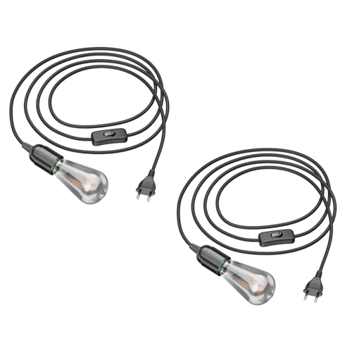 ledscom.de 2 Stück 3 m Textilkabel LEHA Stecker, Schalter, schwarz + LED Lampe 240lm, extra-warmweiß von ledscom.de