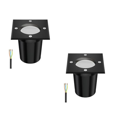 ledscom.de 2 Stück Bodeneinbauleuchte RELI für außen, IP67, schwarz, eckig, 11 x 11cm inkl. LED Lampe 609lm weiß von ledscom.de