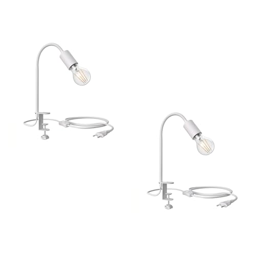 ledscom.de 2 Stück E27 Klemmleuchte LELE mit Schwanenhals, weiß inkl. E27 LED 3-Stufen dimmbar warmweiß 6,96W 963lm von ledscom.de