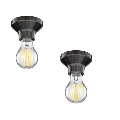 ledscom.de 2 Stück E27 Porzellan Deckenleuchte Elektra rund schwarz 90mm + LED Lampe 6,96W warm-weiß 3-Stufen Dimmen: max. 963lm von ledscom.de