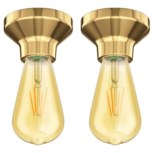 ledscom.de 2 Stück LED Deckenleuchte Elektra Porzellan gold inkl. E27 Lampe 3,83W extra-warm-weiß 489lm von ledscom.de