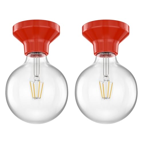 ledscom.de 2 Stück LED Deckenleuchte Elektra Porzellan rot Kugel inkl. E27 G125 Lampe warm-weiß 838lm von ledscom.de