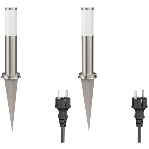 ledscom.de 2 Stück Pollerleuchte PORU mit Erdspieß und 2m Kabel für außen, Edelstahl, rund, 38,5cm, E27 Fassung ledscom.de 2 Stück Pollerleuchte PORU mit Erdspieß und 2m Kabel für außen, Edelstahl, rund, 38,5cm, E27 Fassung von ledscom.de