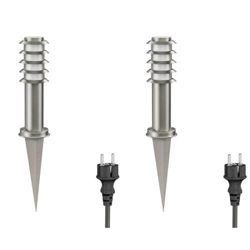 ledscom.de 2 Stück Pollerleuchte PORU mit Erdspieß und 2m Kabel für außen, IP44, Gitter, 39cm, edelstahl, inkl. E27 Lampe max. 963lm, warmweiß ledscom.de 2 Stück Pollerleuchte PORU mit Erdspieß und 2m Kabel für außen, IP44, Gitter, 39cm, edelstahl, inkl. E27 Lampe max. 963lm, warmweiß von ledscom.de