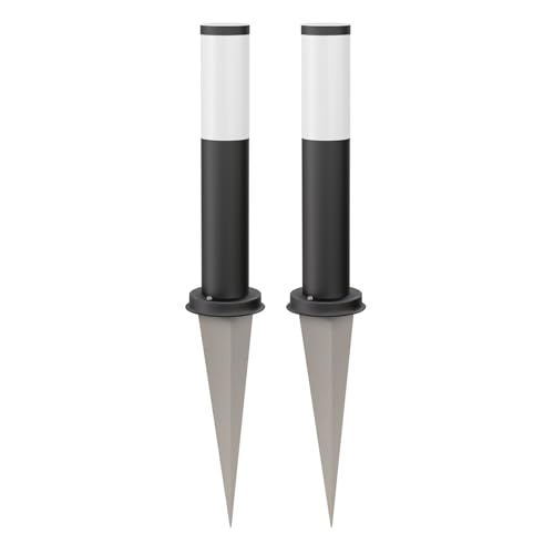 ledscom.de 2 Stück Pollerleuchte PORU schwarz mit Erdspieß für außen, Edelstahl, rund, 38,5cm, E27 Fassung von ledscom.de